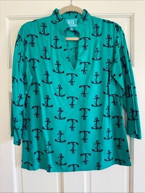 Escapada Teal Tunic with Navy Anchor Print